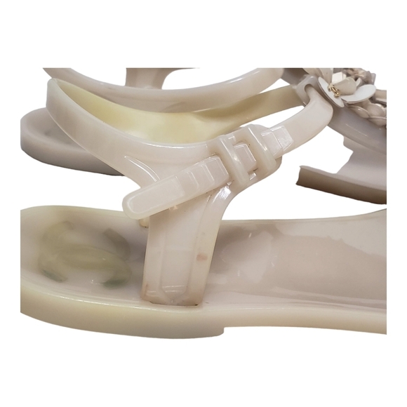 Chanel Camelia Rubber Flat Slingback Sandals SZ 36 Beige - Picture 7 of 16